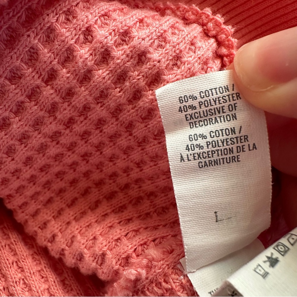 Aerie Pink Waffle Knit Thermal Top Long Sleeve Crewneck Relaxed Fit XXL - Picture 9 of 10